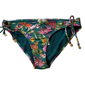 Jessica Simpson Collection • Pine Green Floral Tie-Side Hipster Bikini Bottoms